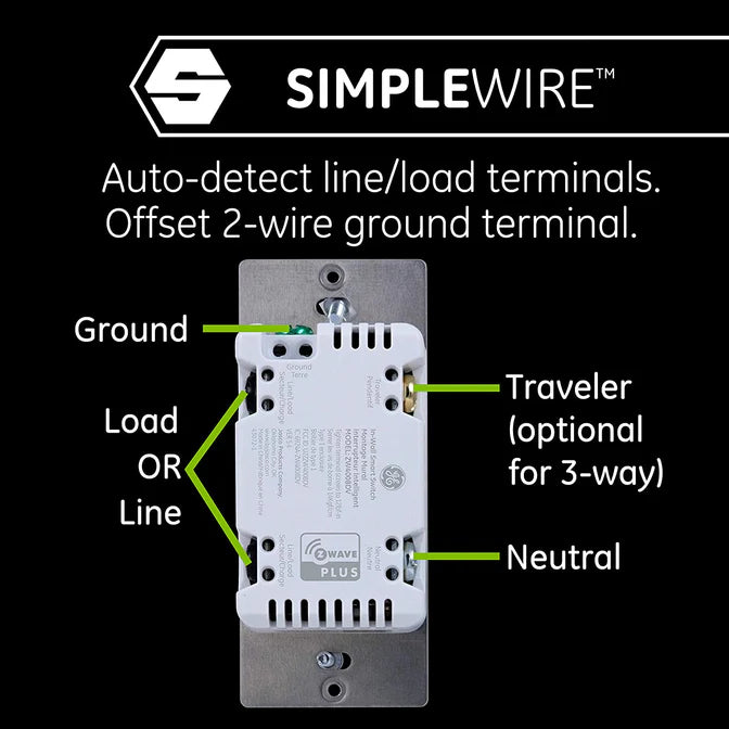 Jasco Z-Wave In-Wall Smart Dimmer with QuickFit™ & SimpleWire™ – White/Almond - 46564
