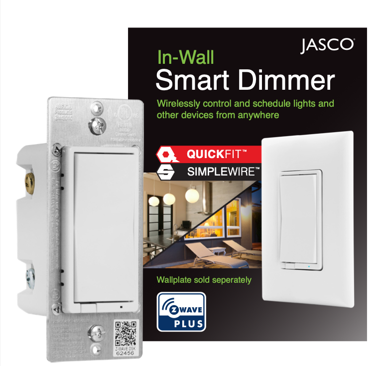 Jasco Z-Wave In-Wall Smart Dimmer with QuickFit™ & SimpleWire™ – White/Almond - 46564