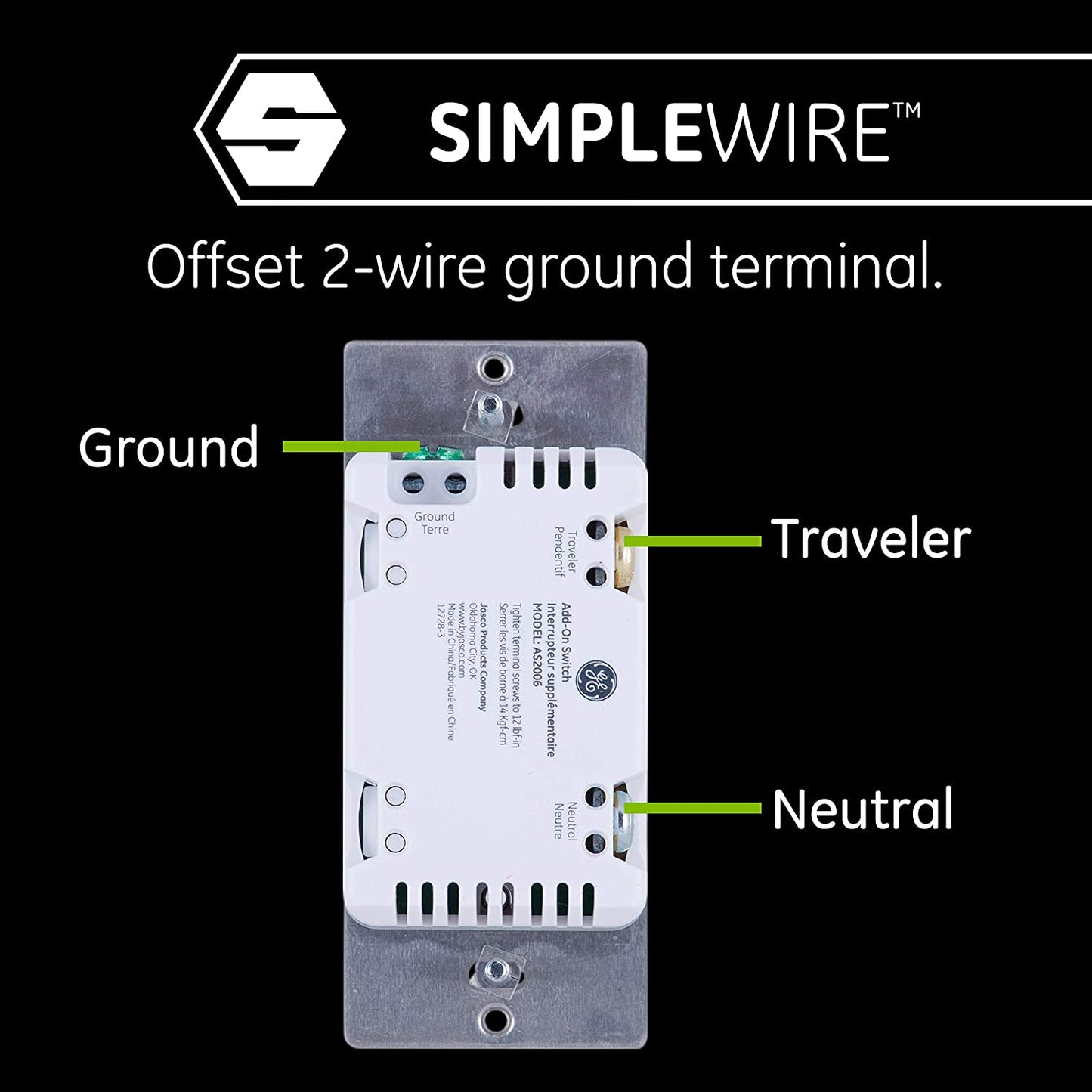 GE Enbrighten Add-On Toggle Switch With QuickFit And SimpleWire, Smart Lighting Control - 46200