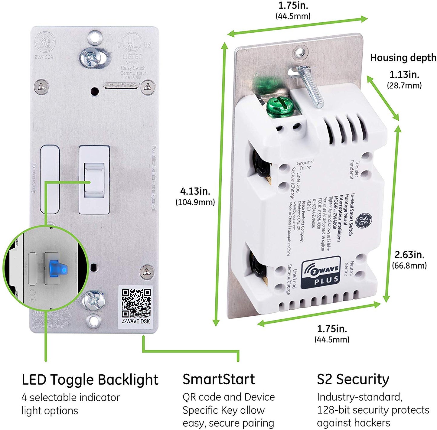 GE Enbrighten Z-Wave Plus Smart On/Off Toggle Switch With QuickFit, SimpleWire, S2, and SmartStart - 46202