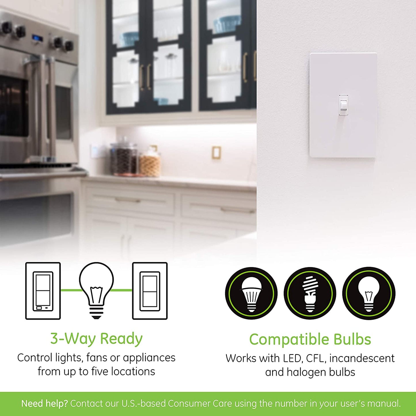 GE Enbrighten Z-Wave Plus Smart Toggle Dimmer With QuickFit, SimpleWire, S2, and SmartStart - 46204