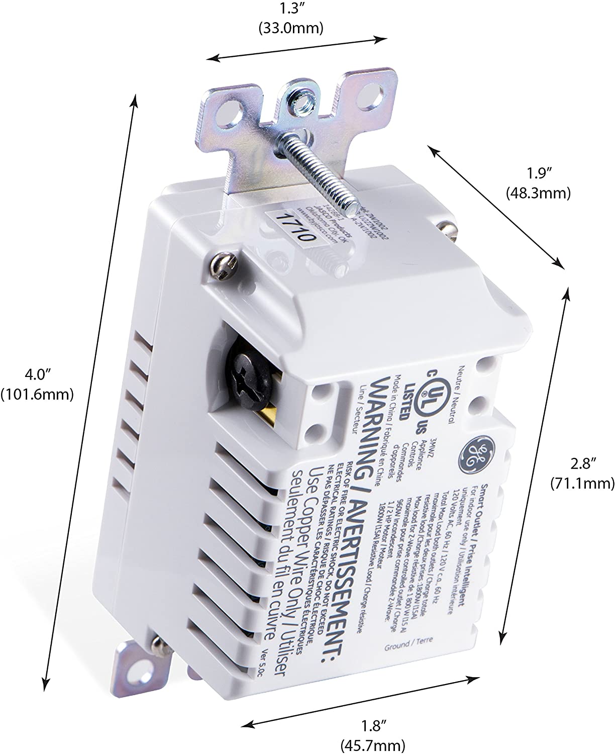 GE Enbrighten Z-Wave Plus, SmartStart, S2, Tamper-Resistant Smart Outlet - 55256