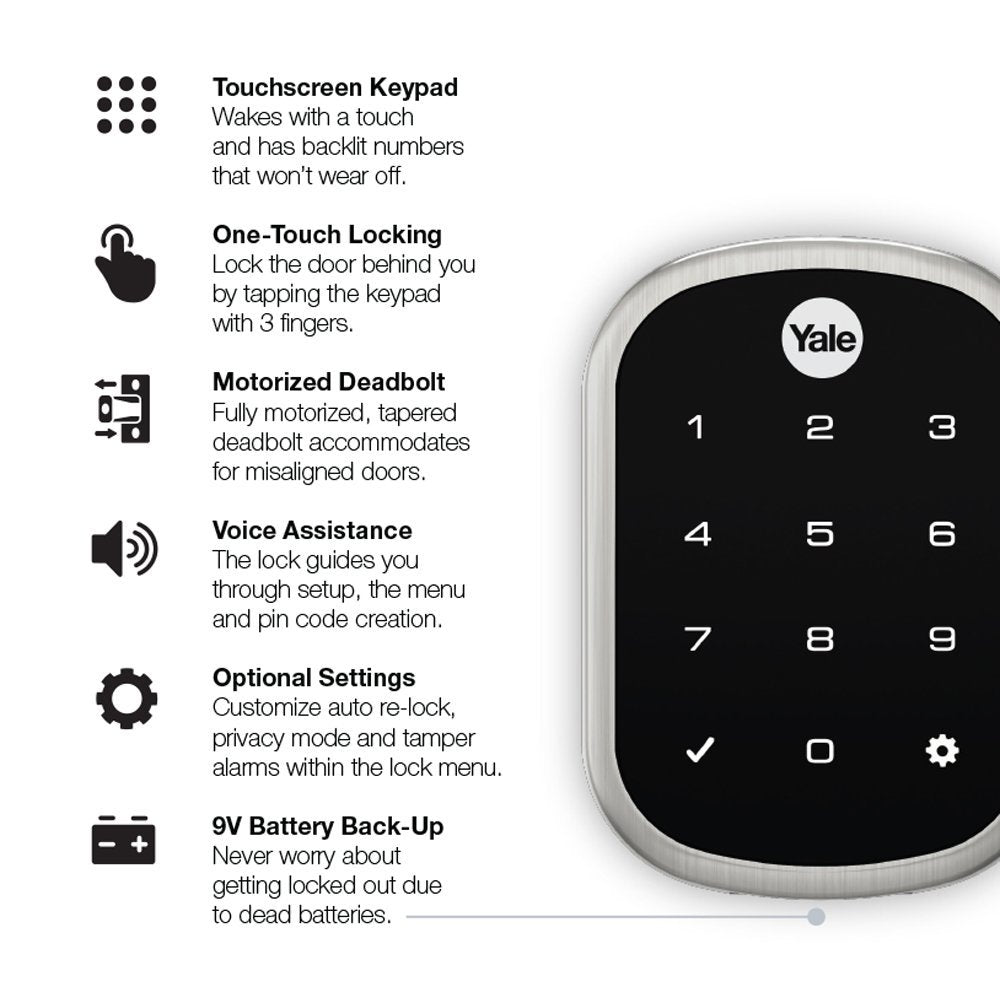 Yale Z-Wave Plus Key Free Touchscreen Deadbolt - Satin Nickel - YRD256-ZW2-619