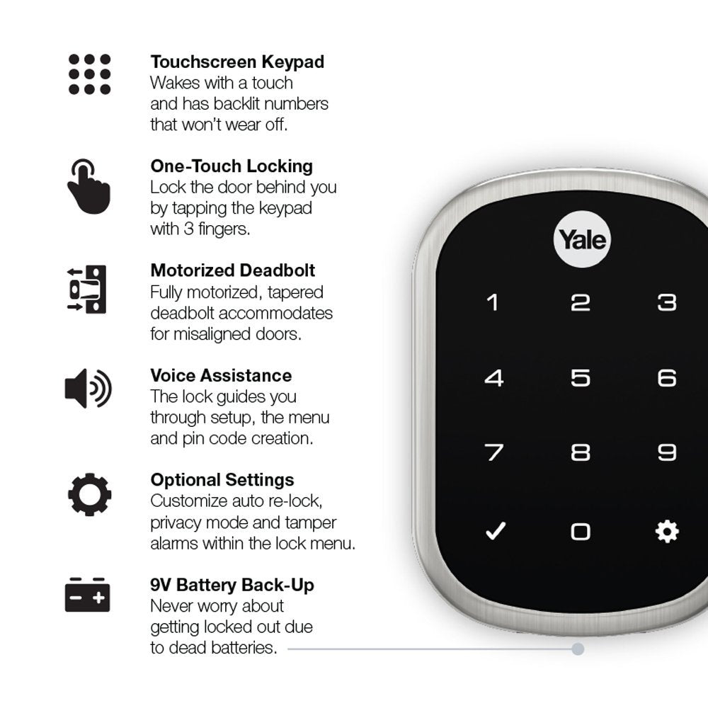 Yale  Z-Wave Plus Key Free Touchscreen Deadbolt - Satin Nickel - YRD256-ZW2-619