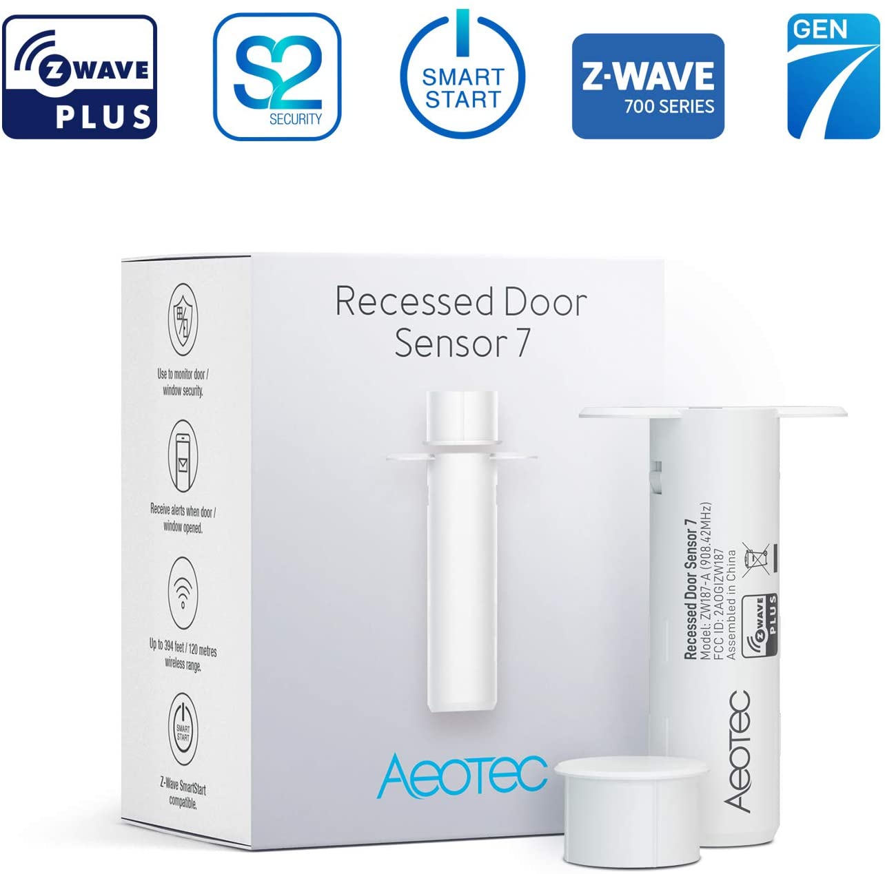 Aeotec Recessed Door Sensor 7, Z-Wave Plus 700 series, Battery Powered, Smart Start & S2 security - ZW187
