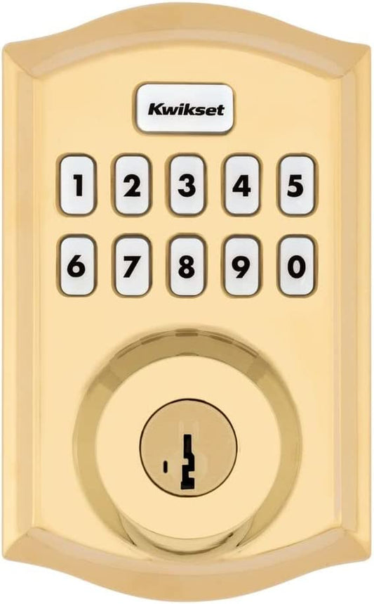 Kwikset Kwikset Home Connect 620 Traditional Keypad Connected Smart Lock Z-Wave 700 Featuring SmartKey Security, Polished Brass 98930-003