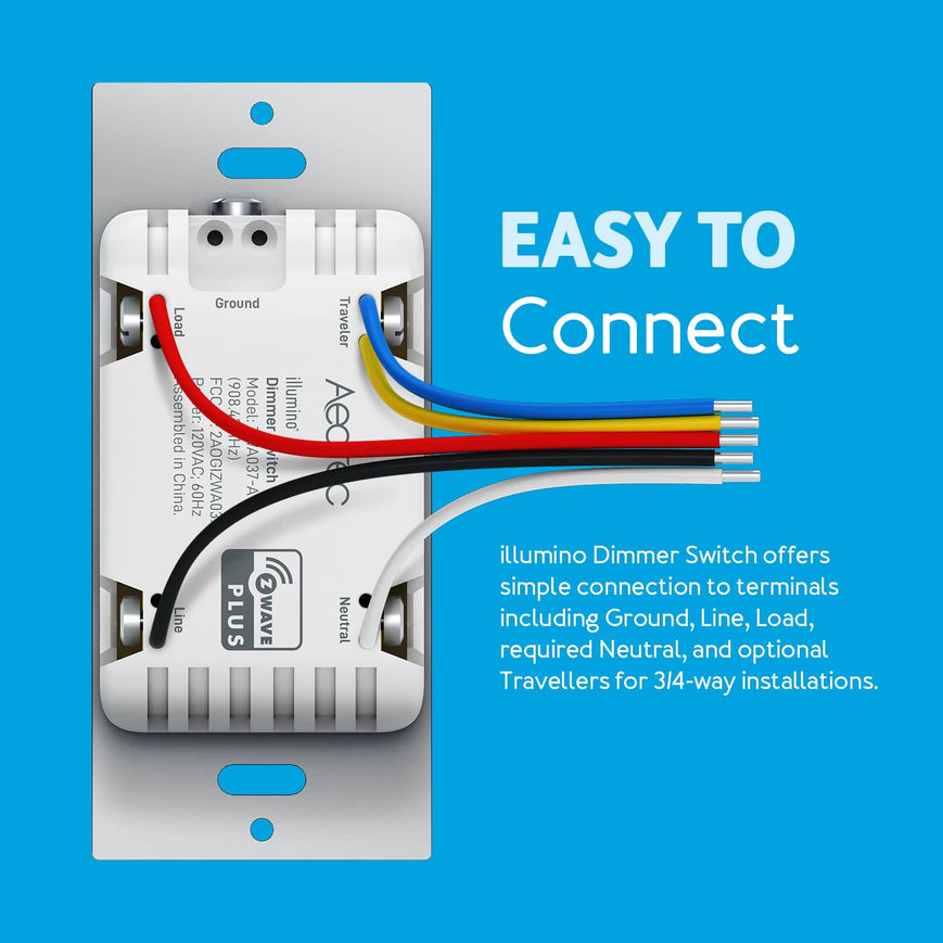 Aeotec Wall Dimmer Switch; 3 Way, On Off Dim, SmartThings Z-Wave Switch (ZWA037)