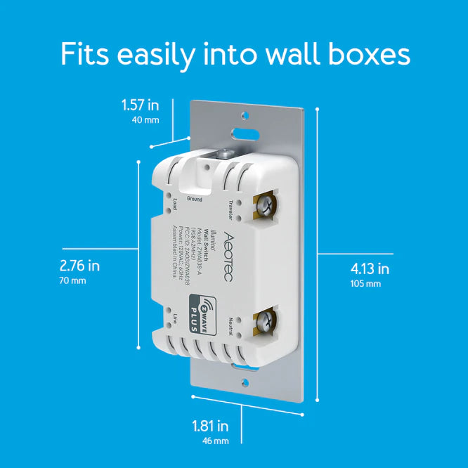 Aeotec Light Switch; 3 Way, On Off, SmartThings Z-Wave Switch (ZWA038)