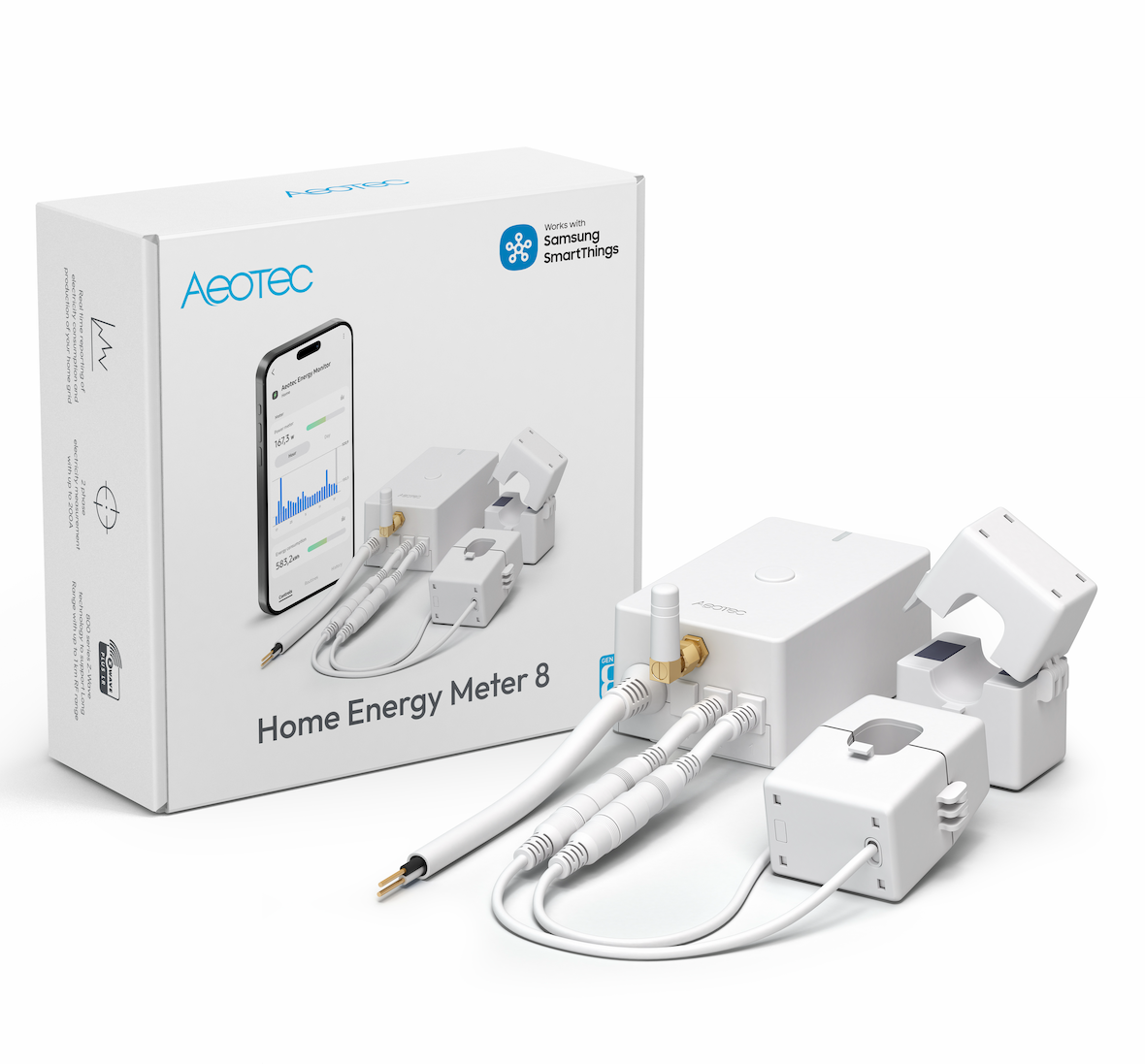 Aeotec Home Energy Meter 8 – Z-Wave 800 Whole Home Energy Monitor, 2 Clamp, 200A