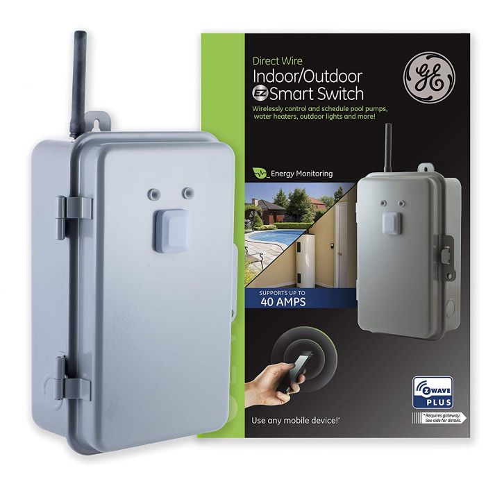 GE 14285 Z-Wave Plus 40-Amp Indoor/Outdoor Metal Box Smart Switch for Pools, Pumps, Patio Lights, AC Units, Electric Water Heaters