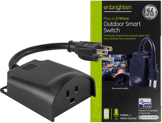 GE GE Enbrighten Z-Wave Plus Smart Outdoor Switch, 1-Outlet Plug-In (2nd Gen.), Weather-Resistant - 14298