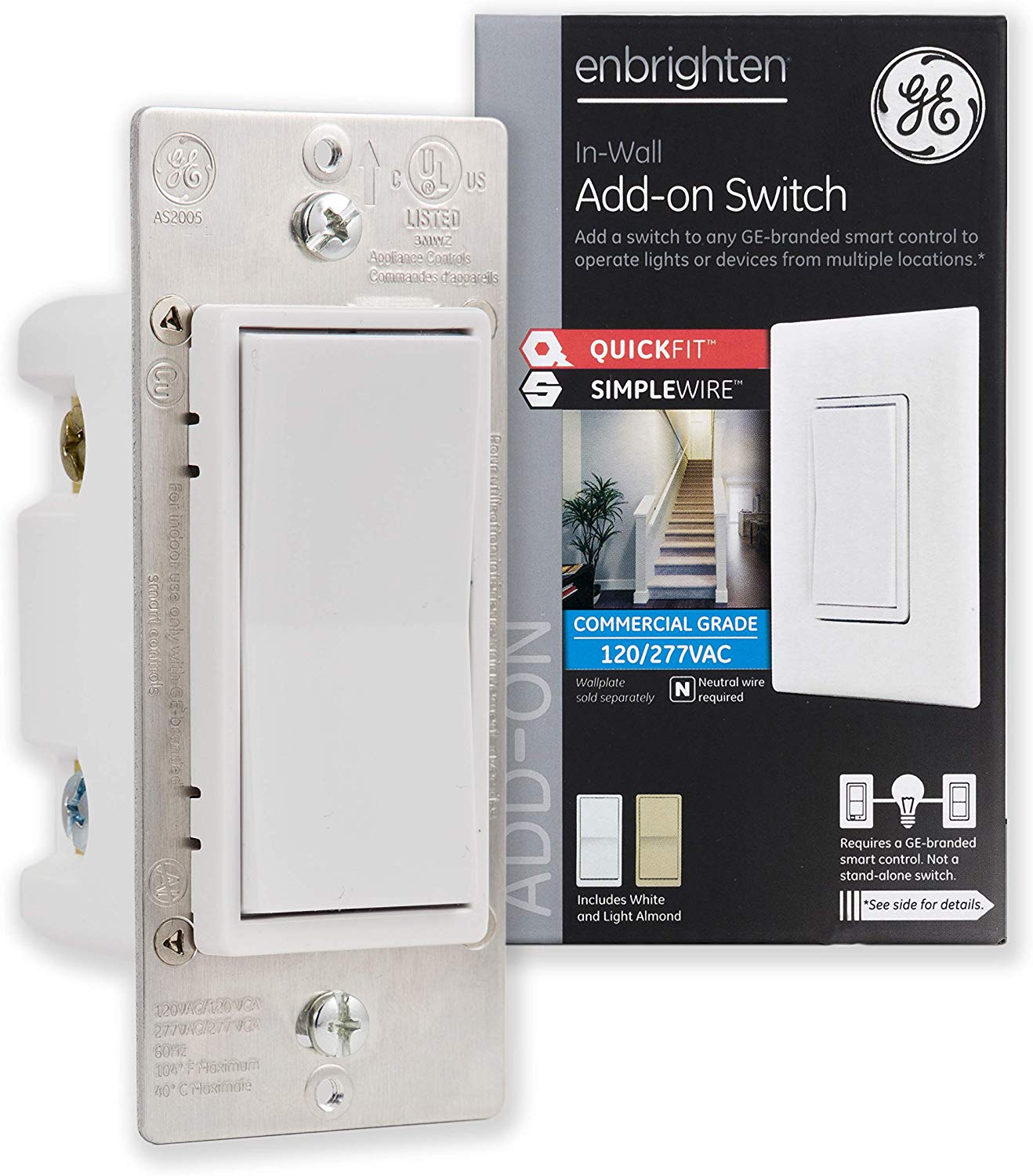 GE Enbrighten Add-On Switch With QuickFit And SimpleWire, Smart Lighting Control - 46199