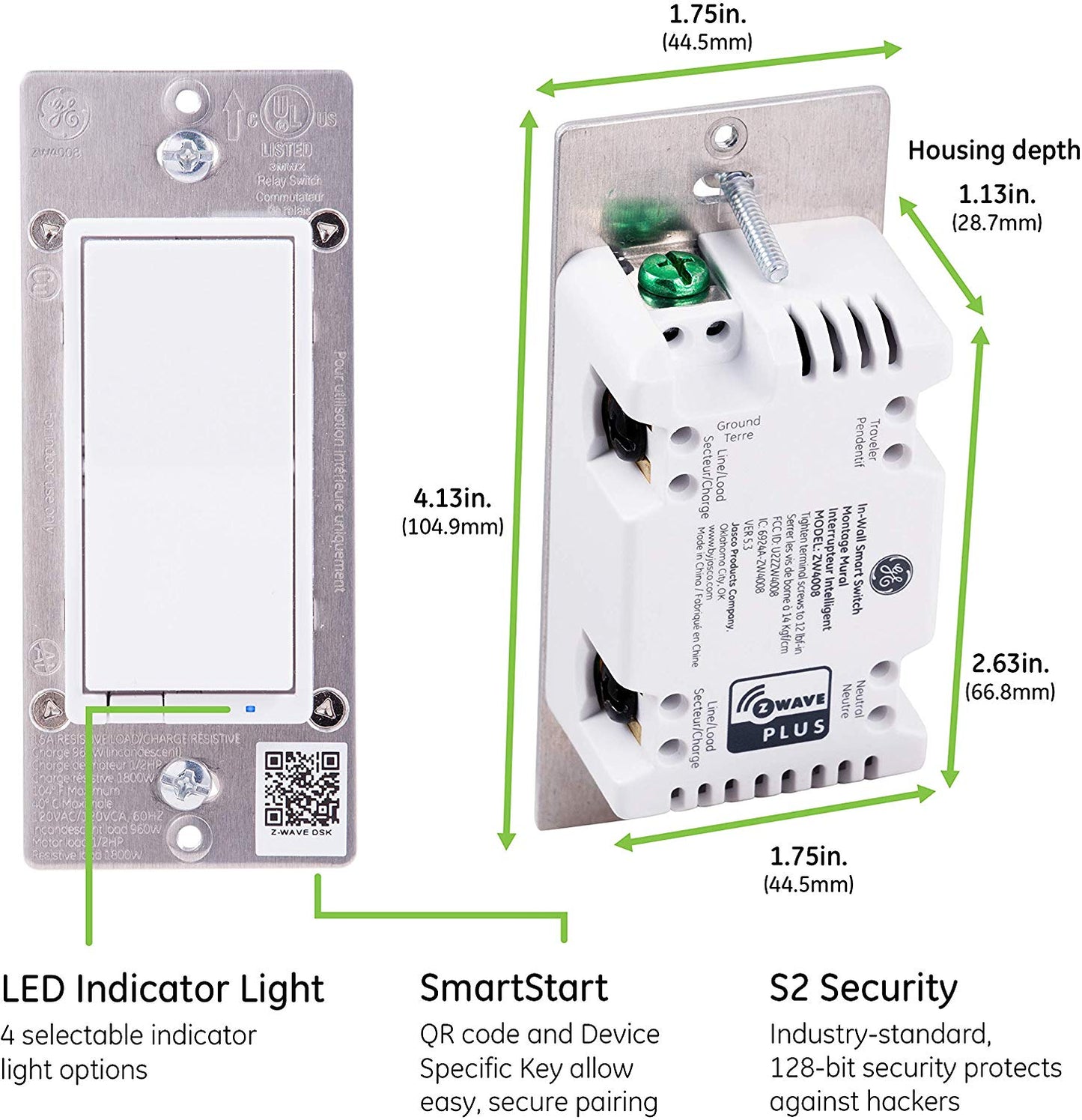 GE Enbrighten Z-Wave Plus In-Wall Smart Switch With QuickFit, Simple Wire, S2, and SmartStart - 46201