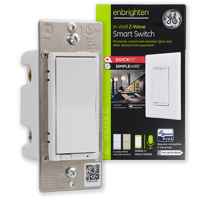 GE Enbrighten Z-Wave Plus In-Wall Smart Switch With QuickFit, Simple Wire, S2, and SmartStart - 46201
