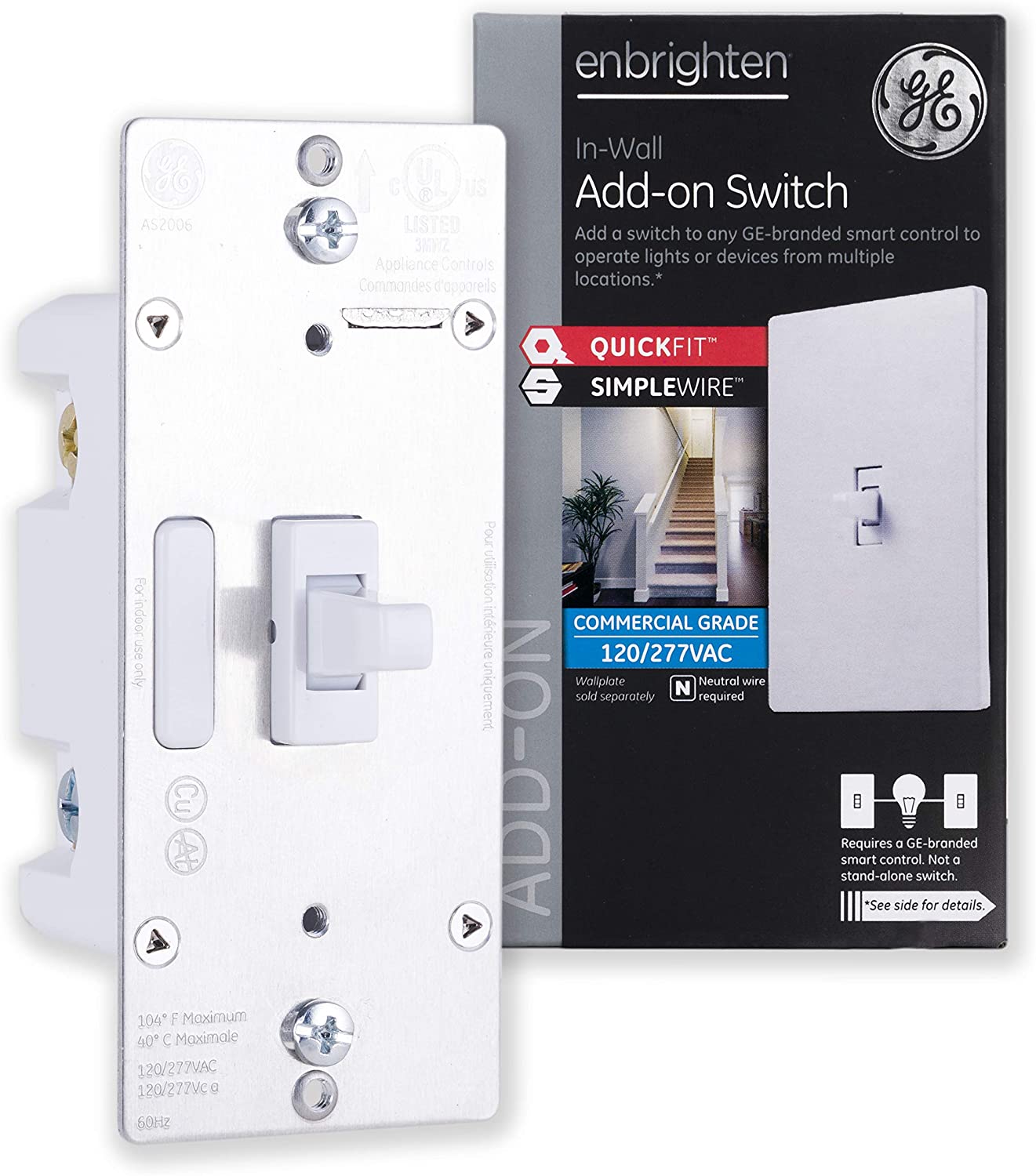 GE Enbrighten Add-On Toggle Switch With QuickFit And SimpleWire, Smart Lighting Control - 46200