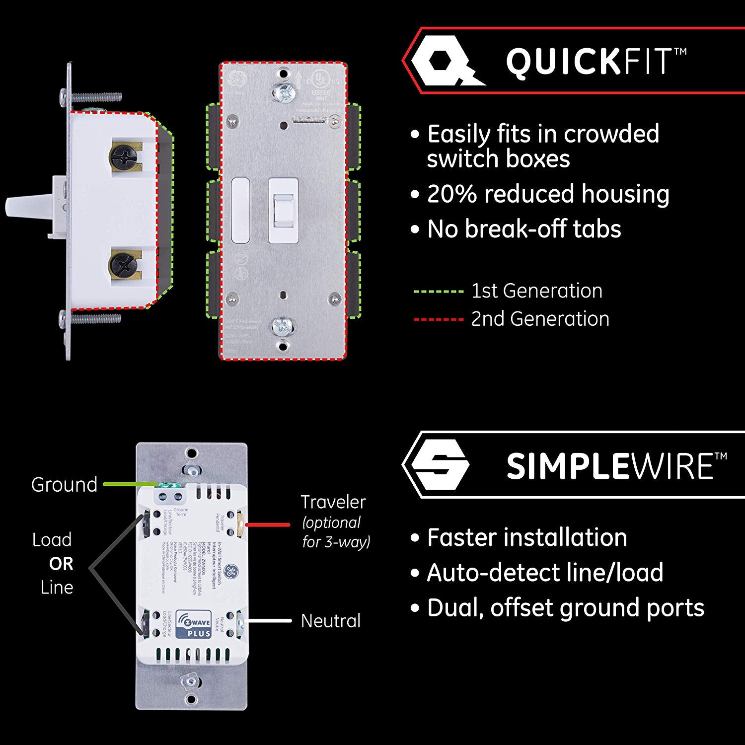 GE Enbrighten Z-Wave Plus Smart On/Off Toggle Switch With QuickFit, Si ...