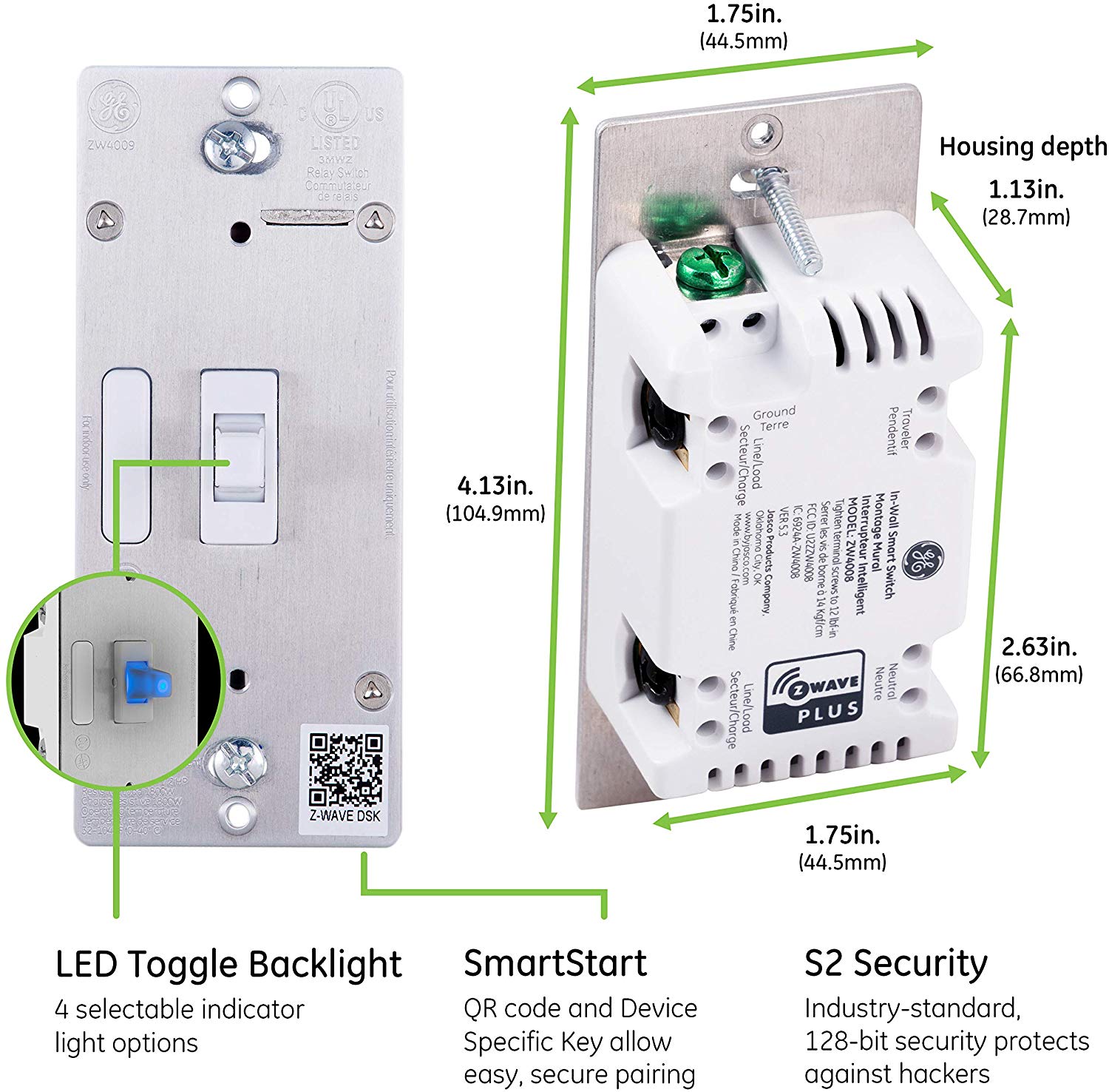 GE Enbrighten Z-Wave Plus Smart On/Off Toggle Switch With QuickFit, Si ...