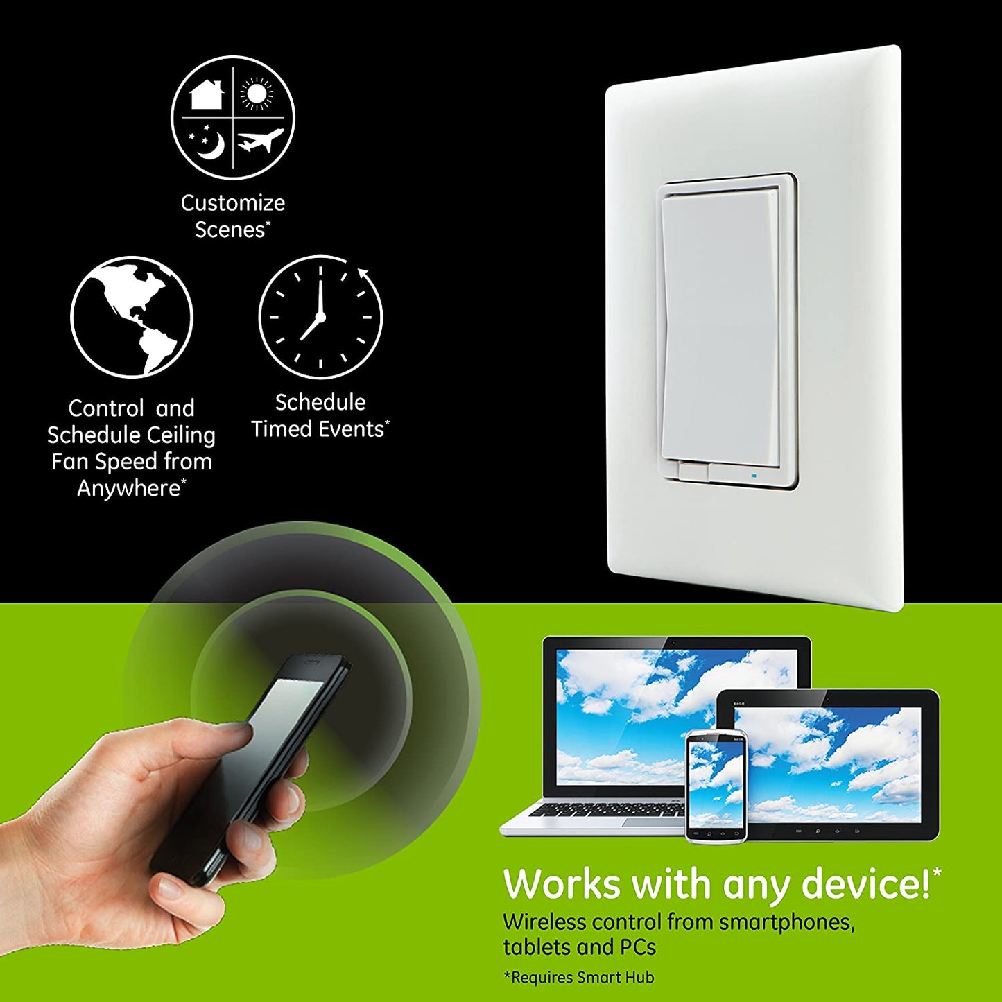 GE Enbrighten In-Wall Z-Wave Plus Smart Fan Control with SmartStart and S2 Security - 55258