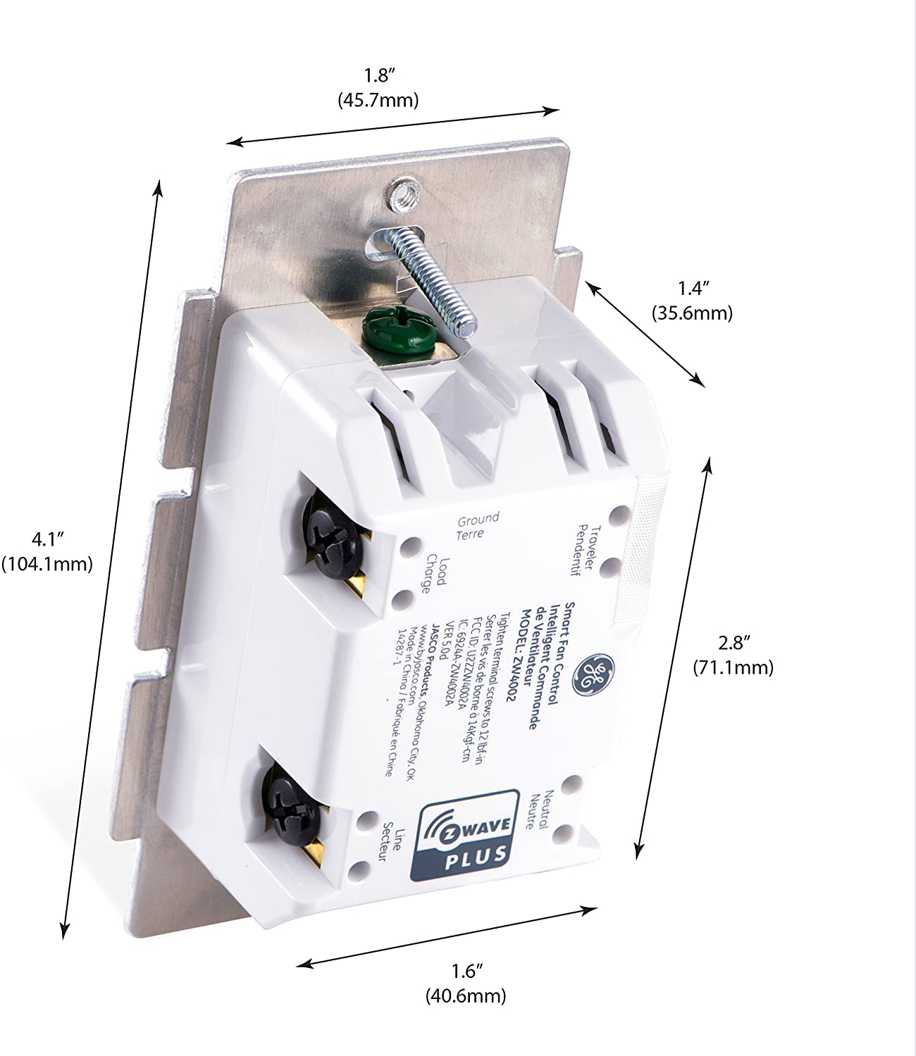 GE Enbrighten In-Wall Z-Wave Plus Smart Fan Control with SmartStart and S2 Security - 55258