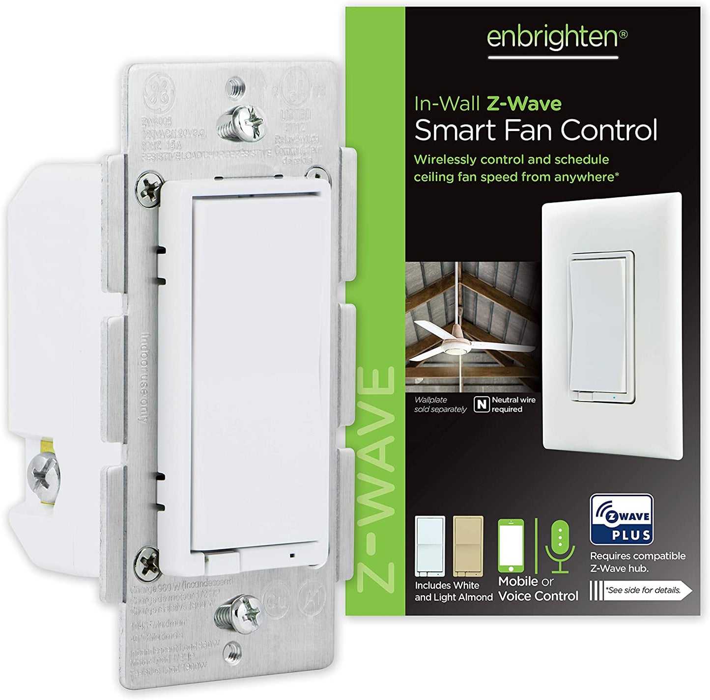 GE Enbrighten In-Wall Z-Wave Plus Smart Fan Control with SmartStart and S2 Security - 55258