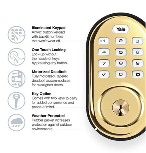 Yale Z-Wave Plus Pushbutton Keypad Deadbolt - Polished Brass - YRD216ZW2605