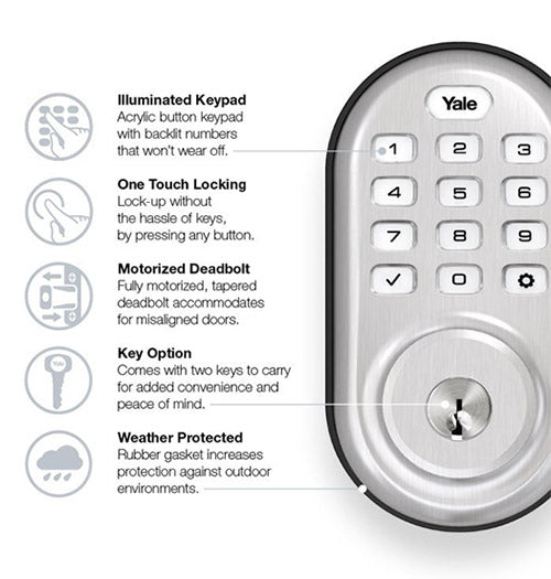 Yale Z-Wave Plus Pushbutton Keypad Deadbolt - Satin Nickel - YRD216ZW2619