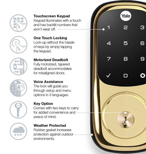 Yale Z-Wave Plus Touchscreen Keypad Deadbolt - Polished Brass - YRD226ZW2P05