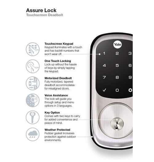 Yale Z-Wave Plus Assure Lock Touchscreen Keypad - Satin Nickel - YRD226ZW2619