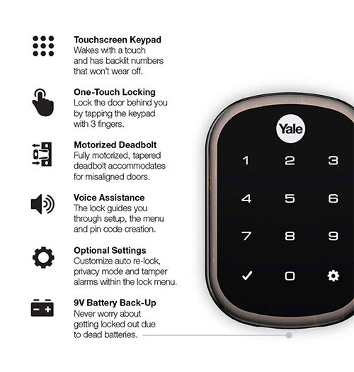 Yale Keyless Touchscreen Deadbolt Door Lock with Z-Wave; Oil Rubbed Bronze (YRD256-ZW2-0BP)