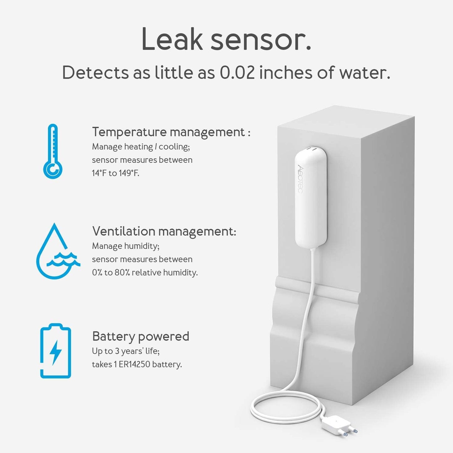 Aeotec Water Sensor 7; Flood + Leak detection, Temperature + Humidity Sensors