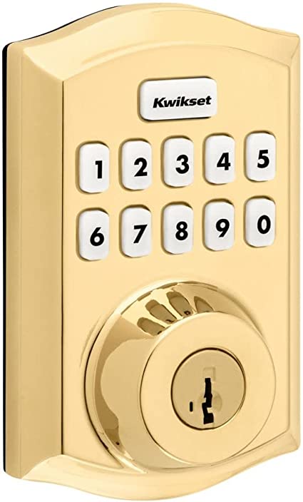 Kwikset Home Connect 620 Traditional Keypad Connected Smart Lock Z-Wave 700 Featuring SmartKey Security, Polished Brass 98930-003