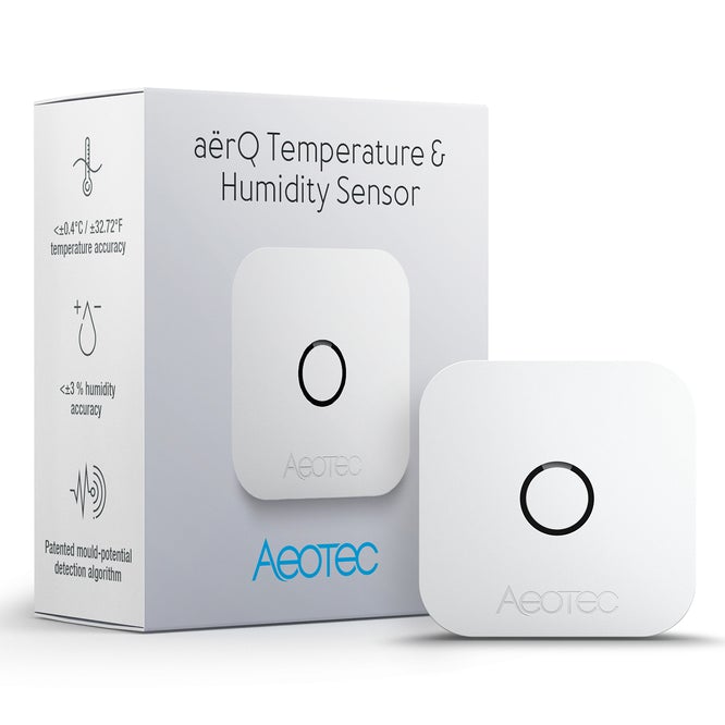 Aeotec aërQ Z-Wave temperature, humidity, dew point sensor; battery powered