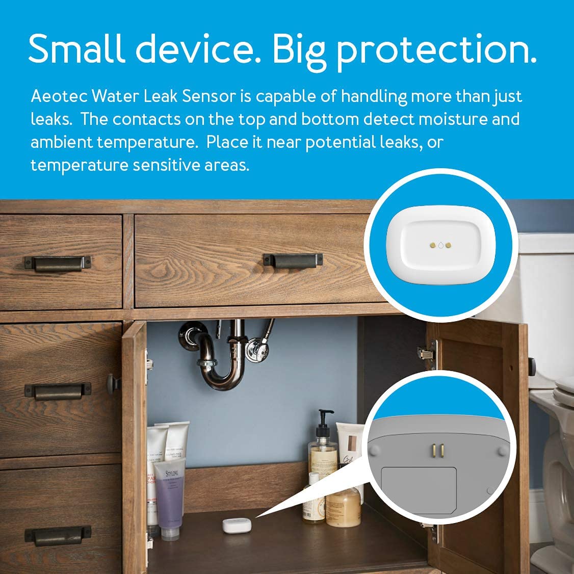 Aeotec SmartThings Water Leak Sensor, ZigBee, Battery Powered, Smart Home Hub Compatible
