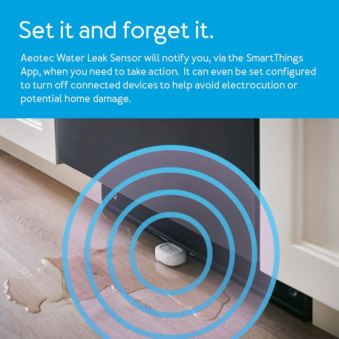 Aeotec SmartThings Water Leak Sensor, ZigBee, Battery Powered, Smart Home Hub Compatible